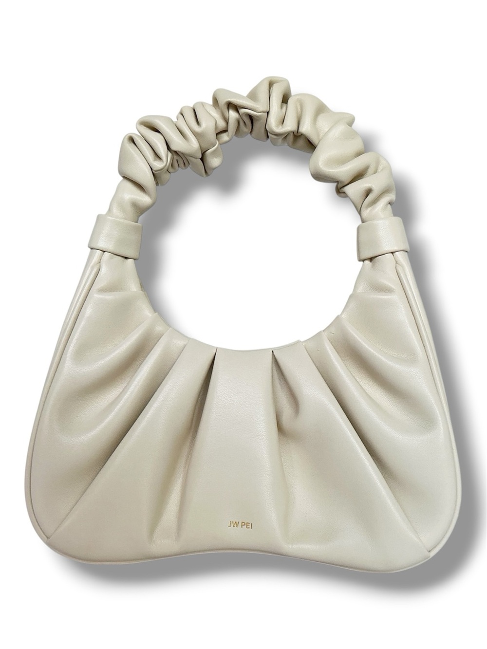 JW Pei Gabbi Ruched Hobo Handbag in Ivory 9.6”W x 4.7”H x 2.4”D